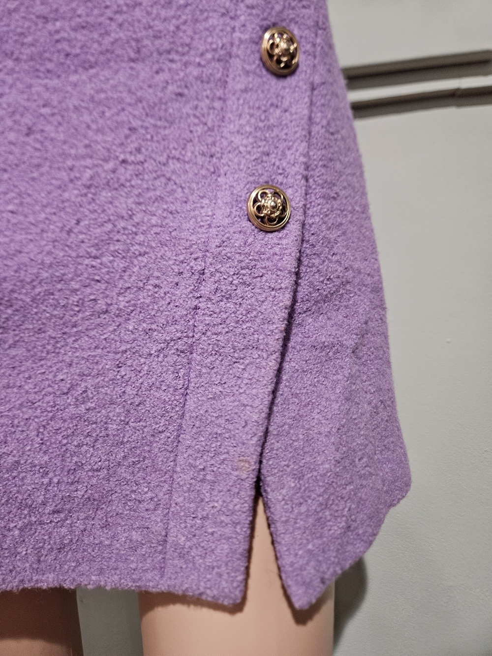 Zara Limited Edition Lilac Wool Blend Tweed Mini Skirt Gold Button Detail Size S - Picture 11 of 16